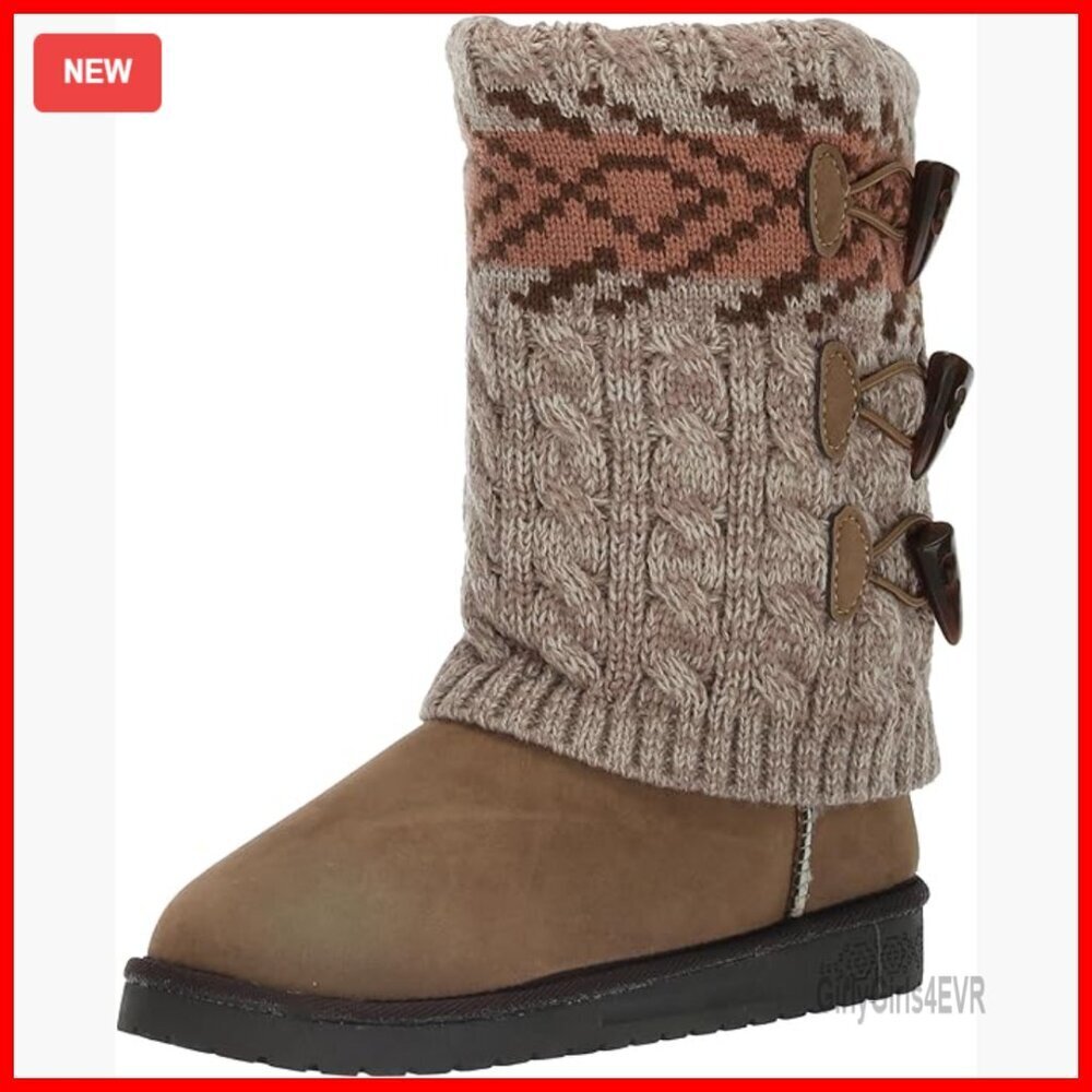 Cozy Sweater Knit Mid-Calf Boots with Faux Fur Lining, Flat Heel